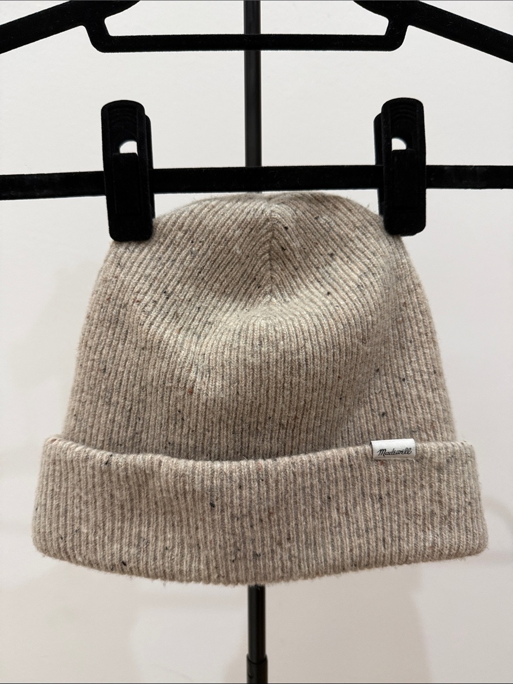 Madewell Neutral Speckled 100% Wool Ribbed Beanie